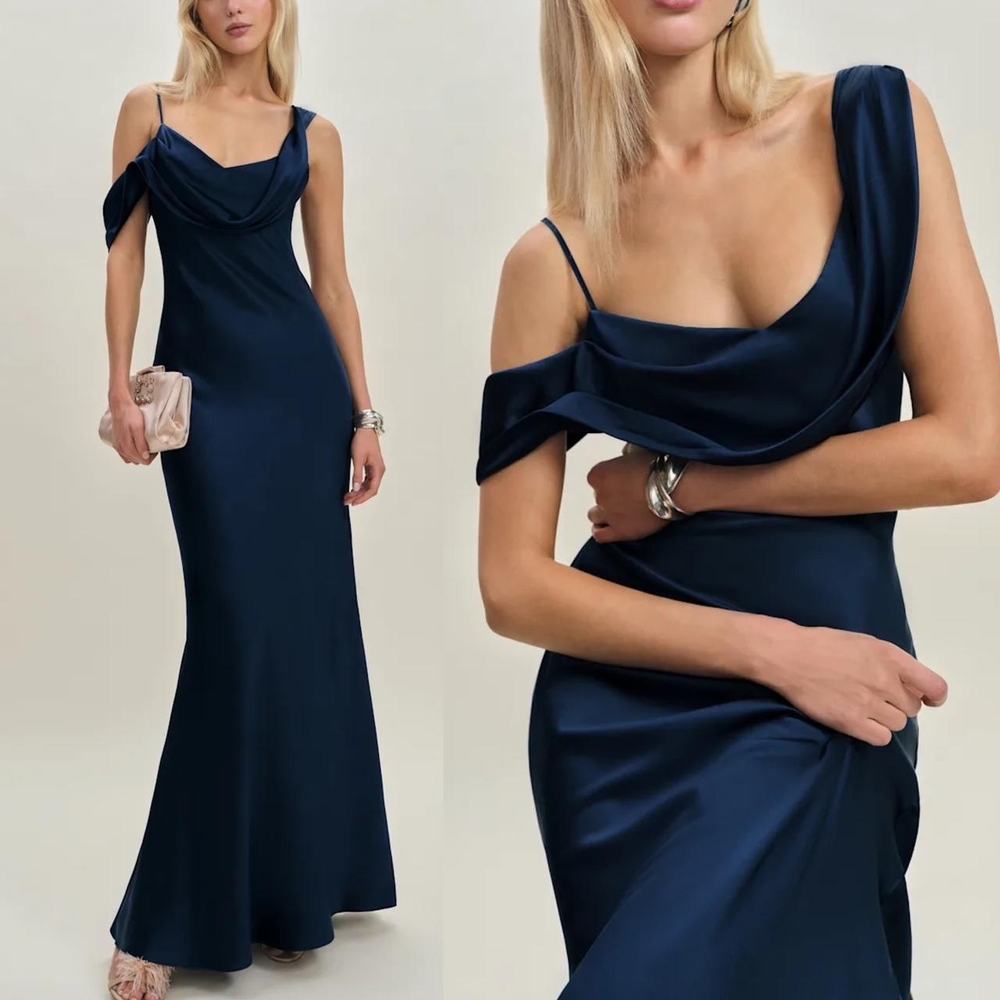 Reformation One Shoulder Navy Blue Dress